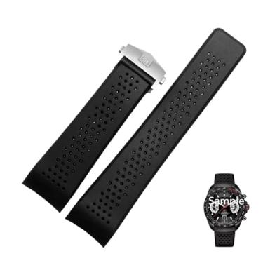 Imagem de BDNJN Pulseira de silicone substituta para TAG HEUER Fita respirável Super Carlisla Racing Mergulho Pulseira de borracha masculina e feminina 22 24 mm (preto e prata, 22 mm)