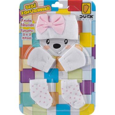 Imagem de Kit 3 peças Luva + Touca + Meia para Bebê Recém Nascido Fofurinha LAÇO
