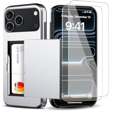 Imagem de Benbenjaytek Capa carteira para iPhone 17 Pro Max com suporte para cartão + 2 protetores de tela de vidro temperado (prata)