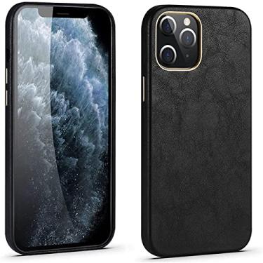 Imagem de AEHON CaseSlim Capa de couro para iPhone 13 Mini/13/13 Pro/13 Pro Max, couro PU de luxo à prova de choque antiderrapante capa de corpo inteiro capa protetora TPU Bumper Case (Cor: Preto, Tamanho: 13 Mini 5,4 polegadas)