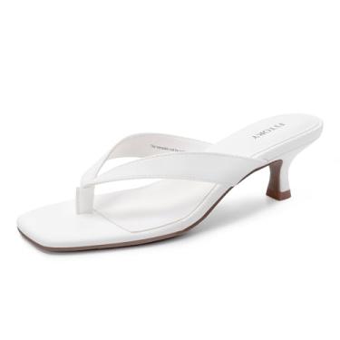 Imagem de FITORY Chinelo feminino sexy com salto gatinho, bico aberto quadrado, salto baixo, salto tanga confortável para tamanho casual 6-11, Branco, 38