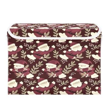 Imagem de SEHANY Linda caixa de armazenamento de Papai Noel de Natal com tampas e alças, organizador de cestas de armazenamento de tecido dobrável, caixas de armazenamento de cubos grandes para roupas, cobertor