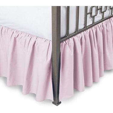 Imagem de Saia para cama 600 fios de algodão egípcio com cantos divididos e babados cobertura de três lados rosa queen (152,4 cm x 203,2 cm + 25,4 cm de queda)