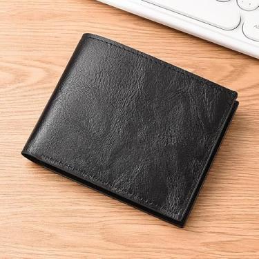 Imagem de Carteira masculina retrô curta com dobra dupla - poliuretano ultrafino de 0,6 cm, 4 compartimentos para cartões e 2 compartimentos para dinheiro, leve de 50 g (preto, marrom escuro, marrom claro