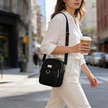 Imagem de Bolsa tiracolo preta média, cor sólida, simples, clássica, elegante, bolsa tiracolo estilosa, versátil para mulheres, encontros românticos e jantares