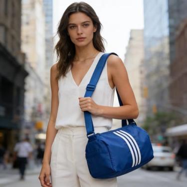 Imagem de Bolsa pequena azul, decoração listrada, elegante e simples, bolsa de ombro leve versátil para mulheres compras de supermercado tarefas diárias viagem de fim de semana