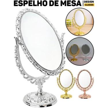 Imagem de Espelho De Mesa Classic Platina 12,5x19cm P/ Maquiagem Penteadeira Ban