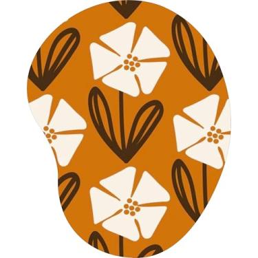 Imagem de Mouse Pad Ergonômico Gota Flores Brancas Retrô Fundo Ocre