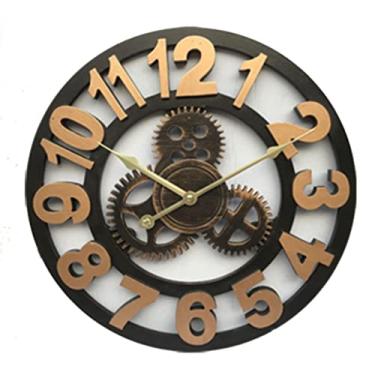 Imagem de Relógio de parede grande vintage vintage 3D feito à mão arte deco grande de madeira vintage (cor: D, tamanho: 45 cm)