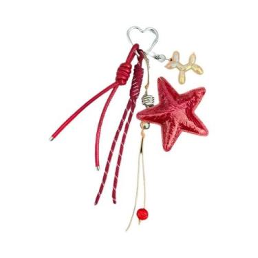 Imagem de Chaveiro De Cão Balão Estrela De Couro Fofo Com Corda Trançada Acessór