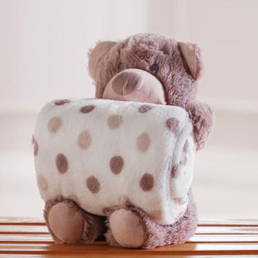 Imagem de Manta e Bichinho KazzaVip Baby Pelúcia 100% Poliéster Microfibra Urso Bege