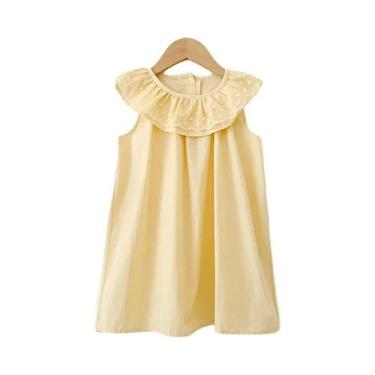 Imagem de Vestido Infantil De Verão Com Gola De Renda E Alças Sem Mangas, Cor Só