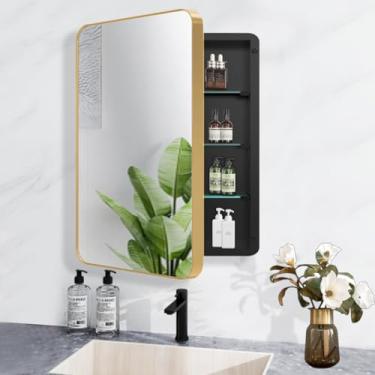 Imagem de HESONTH Armário de remédios com espelho design moderno armário de armazenamento de banheiro de fazenda para banheiro, cozinha, lavanderia (50 x 66, ouro)