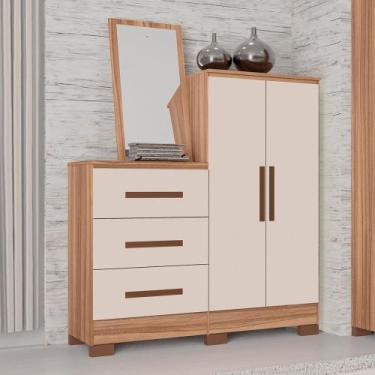 Imagem de Cômoda Denver 100% MDF Tuboarte 2 Portas 3 Gavetas, Amêndoa Off White
