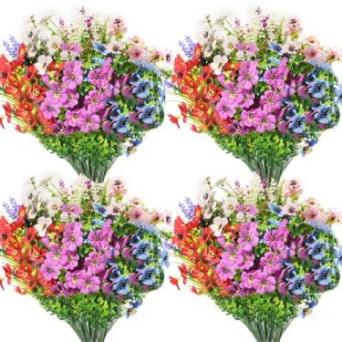 Imagem de ROPCIA 19 pacotes de flores artificiais para decoração ao ar livre, plantas artificiais, flores artificiais resistentes a UV para decoração de casa, jardim, quintal, varanda, janela, casa de fazenda