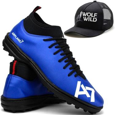 Imagem de Chuteira Society Leve Macia Blaqueada Profissional + Boné Wolf Wild 38 Ao 44-Masculino