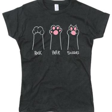 Imagem de Camiseta Feminina Gatinhos Pedra Papel Tesoura Casual Camiseta 100 alg