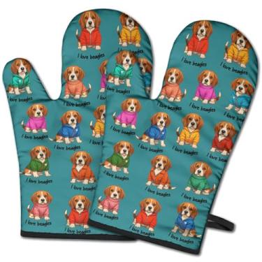 Imagem de Luvas de forno Beagle para amantes de cães, luvas de cozinha resistentes ao calor para cozinhar, cozinhar, grelhar, assar