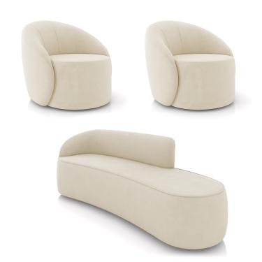 Imagem de Sofá 4 Lugares Orgânico 220cm Morgan e 2 Poltronas Lua Suede Bege D03 - D'Rossi