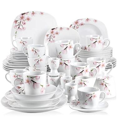 Imagem de Conjunto de jantar de porcelana de 50/100 peças com copos de ovos, canecas e canecas, pratos de sobremesa e sopa, tigelas, jarros de leite e conjunto de pote de açúcar. (50 peças)