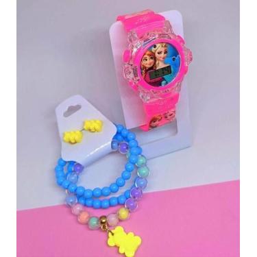 Imagem de Kit Relógio Infantil Digital Pisca Luz e toca Musica Princesas Disney 
