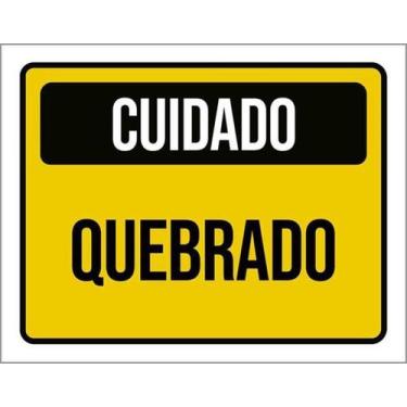 Imagem de Kit 10 Placas Sinalização - Cuidado Quebrado Amarelo - Sinalizo