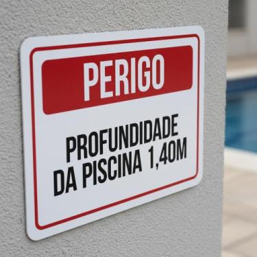 Imagem de Placa Acm Perigo Profundidade Piscina 1M40 18X23 - Sinalizo
