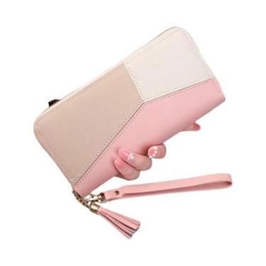 Imagem de Carteira Feminina Longa De Couro PU, Bolsa Com Zíper, Porta-moedas, Po