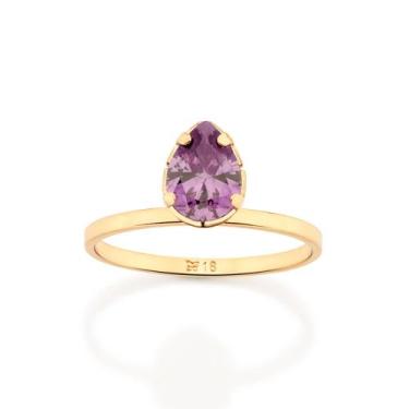 Imagem de Anel Solitário Gota Zircônia Banhado a Ouro Rommanel 513612 Tamanho:22