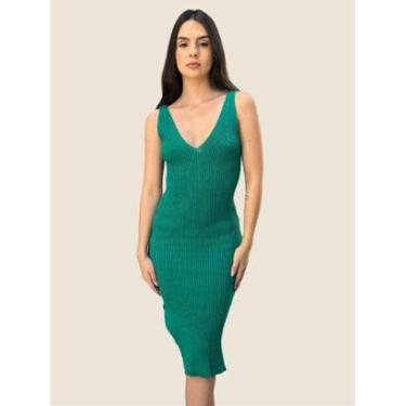 Imagem de Vestido Midi Feminino Tricot Tubinho Leve Moda Casual Fenda Lateral-Feminino