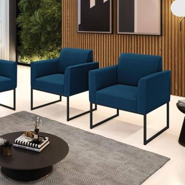 Imagem de Poltrona Sala De Estar Kit 2 Marisa D03 Bouclê Azul Preto D`Rossi