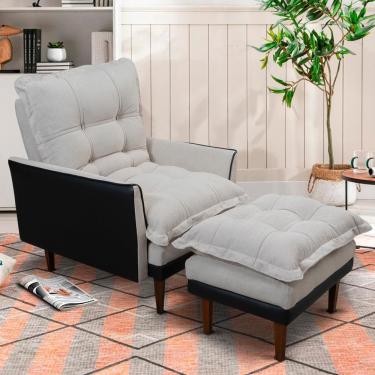 Imagem de Poltrona Reclinável Com Puff Catena Preto Off White - King House