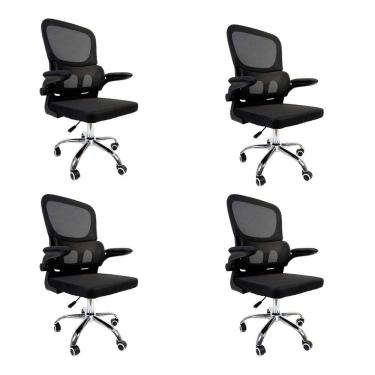 Imagem de Kit 4 Cadeiras de Escritório Diretor Oficial Atenas sem Apoio Preto