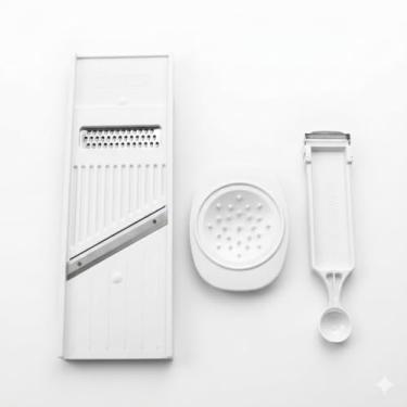 Imagem de KIT Descascador e Boleador de Vegetais + Fatiador + Ralador + Protetor Prático Bonito Portátil Durável Facilmente Lavável Fatia Queijo Frutas Batata Pepino - Marca MBB Shop