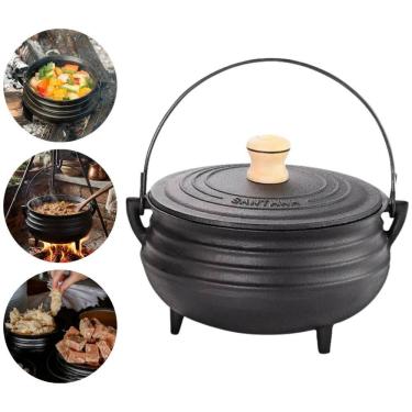 Imagem de Caldeirão de Ferro Fundido 2,1 Litros Panela Tripé Com Tampa Nº5 Santana