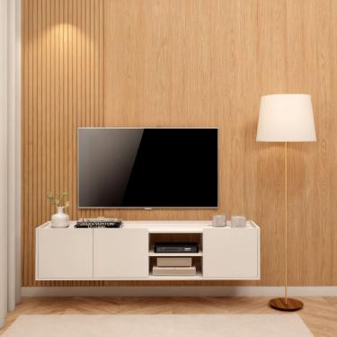 Imagem de Rack para Tv 52 Polegadas Moderno com Portas e Nichos Decorativos Branco