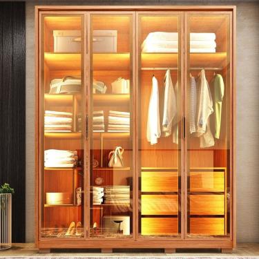 Imagem de Guarda-roupa 4 Portas Reflecta com Led e 3 Gavetas em Mdf Inside Freijó