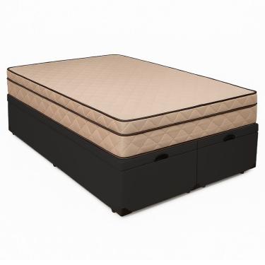 Imagem de Cama Box Baú King Polônia com Colchão Espuma D28 Tecido Sintético Preto 193x203cm Bello...