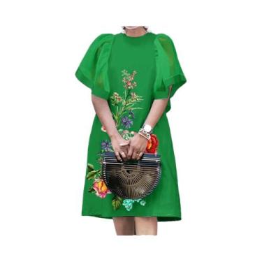 Imagem de Vestido Feminino Vintage Com Patchwork De Malha, Vestido Mini De Verão