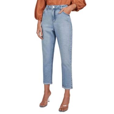 Imagem de Calça Feminina Lado Avesso Jeans Mom Claro - L1250, 40, Azul