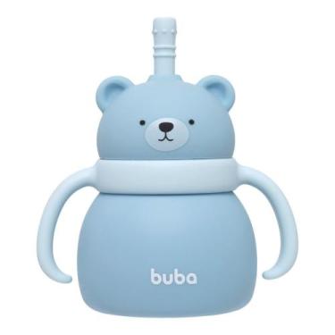 Imagem de Copo de Treinamento Silicone com Canudo Ursinho 200ml Azul Buba 19689
