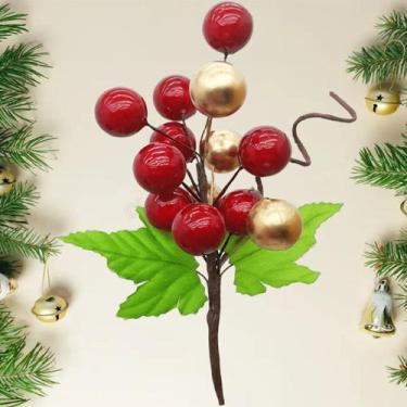 Imagem de Pick Ramos Cerejinhas Enfeite Árvore De Natal Kit 4pçs 20cm - Genérico