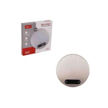 Imagem de Balanca de Cozinha Digital Redonda Inox 10kg Precisao 1g Visor LCD Funcao Tara Cinza Wellmix