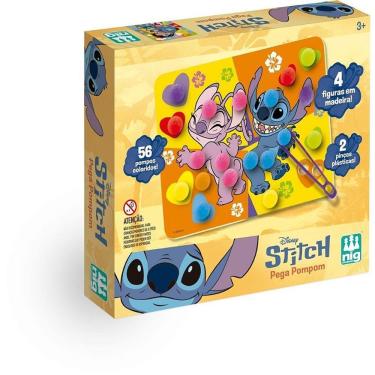 Imagem de Brinquedo Educativo Stitch Pega Pompom com Placas de Madeira 56 Pompons e 2 Pinças Nig Brinquedos