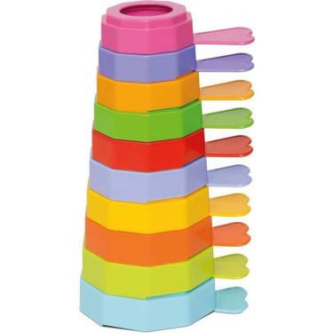 Imagem de Brinquedo Educativo Baby Gatinho 10 Formas Geométricas Coloridas Empilháveis Mercotoys