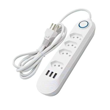 Imagem de Filtro de Linha KA-7002 4 Tomadas e 3 USB Bivolt 2 Metros Proteção Contra Surtos Branco Kapbom