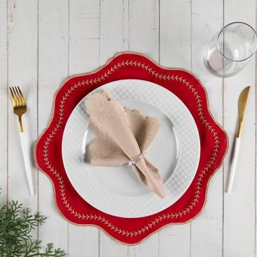 Imagem de Jogo Americano Paris Bordado 12 Peças 100% Poliéster Elegante e Moderno para Mesa Decorativa Vermelho Clara Luz Decora