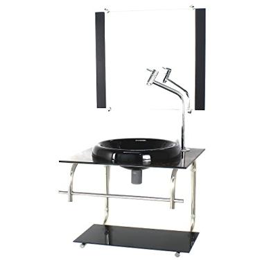 Imagem de GABINETE DE VIDRO 40CM INOX MARMORE IMPERADOR COM TORNEIRA METAL CROMADA