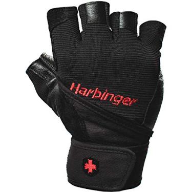 Imagem de Harbinger Luvas Pro Wristwrap para halterofilismo com palma de couro acolchoada ventilada (par), GG, preta