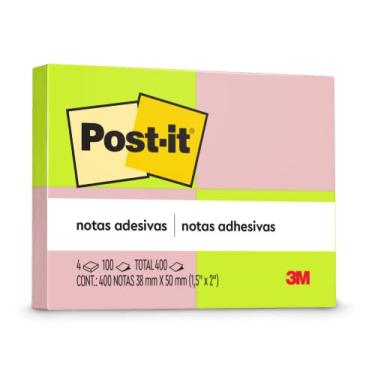 Imagem de Post-it, 3M, Blocos de Notas Adesivas, Rosa e Verde, 38mm x 50mm, 400 folhas